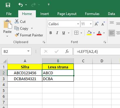 Office Excel izdvajanje podataka iz celije leva strana